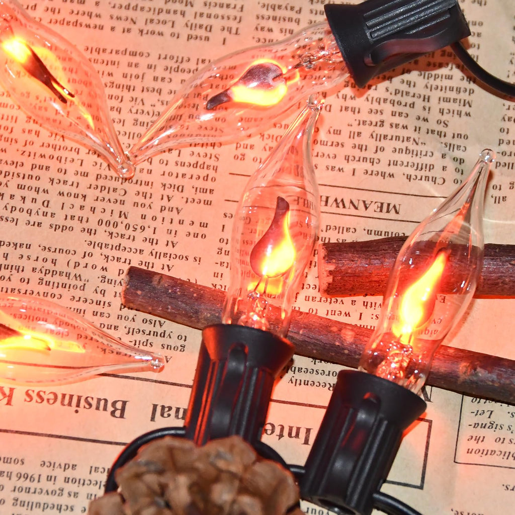 SOTOPOO 12 Count Halloween Flickering Flame Lights Bulbs, C7 Flame Bulbs / E12 Flickering Flame Bulb - Clear Flame Shaped, Christmas Halloween Candle Light Bulbs, C7 String Light Bulbs Replacement