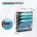 5 Tier Wall File Organizer - Hanging File Organizer with 5 Hooks, Mail Holder Wall Mounted for Papers, Folders, Magazines, Bills, Office&School Organization, Black