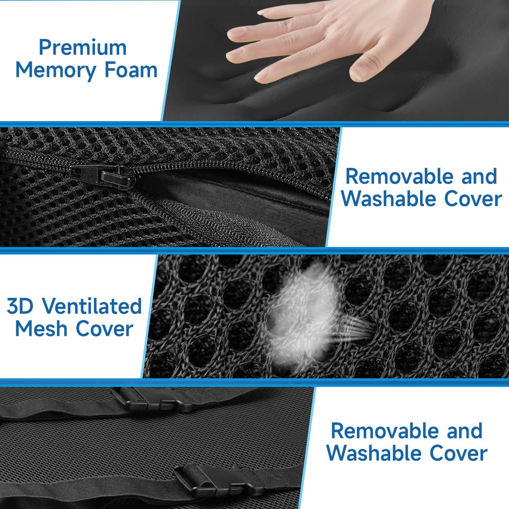 Lumbar Support Pillow for Office Chair, Memory Foam Office Chair Back Support,Lower Back Pillow for Car Seat, Back Pain Relief, Back Pillow for Chair with Adjustable Strap and Mesh Washable Cover