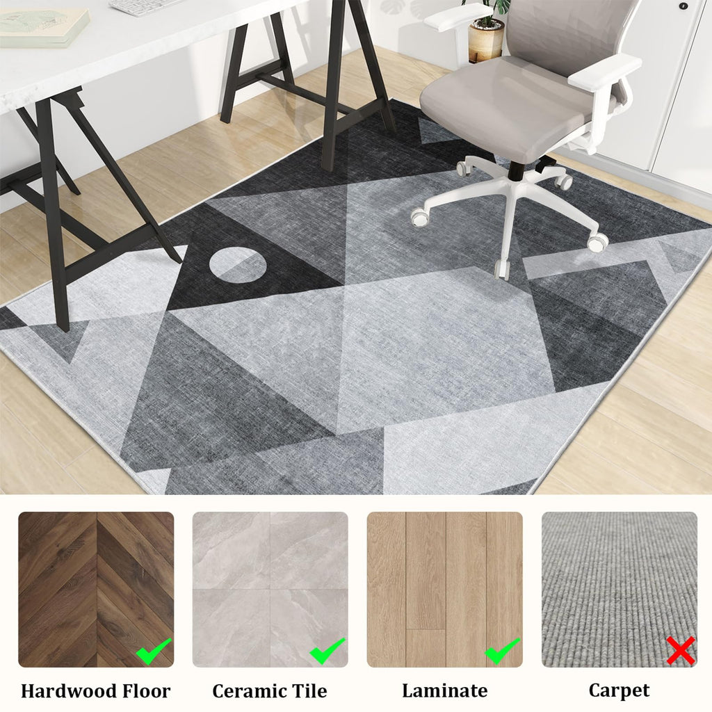 Office Chair Mat for Hardwood Floor, 60"x45" Easy Glide Computer Desk Mat Protector for Rolling Chair Under Desk Rug Nonslip Backing, Machine Wash, (Modern)