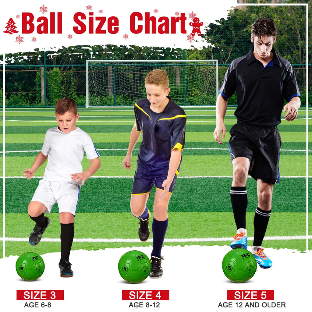 Shappy 2 Pcs Operation Christmas Soccer Balls Bulk with Pump, Mesh Bag Official Size 3 4 5 Indoor Outdoor Soccer Ball for Game Practice Training Sport Soft Soccer Gift for Child Adult(Size 4,Green)