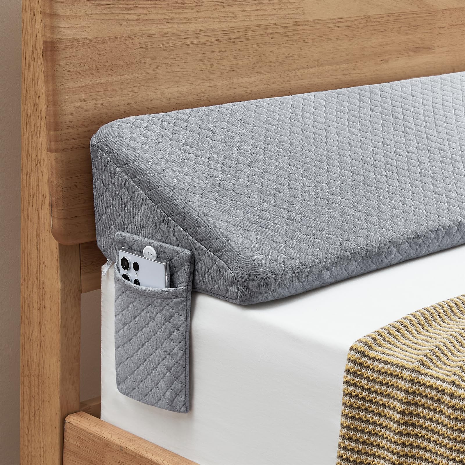 Queen Size（60"x10"x6"） Bed Wedge Pillow for Headboard - Upgraded Bed Gap Filler Queen Between Mattress and Headboard - Triangle Pillow - Grey