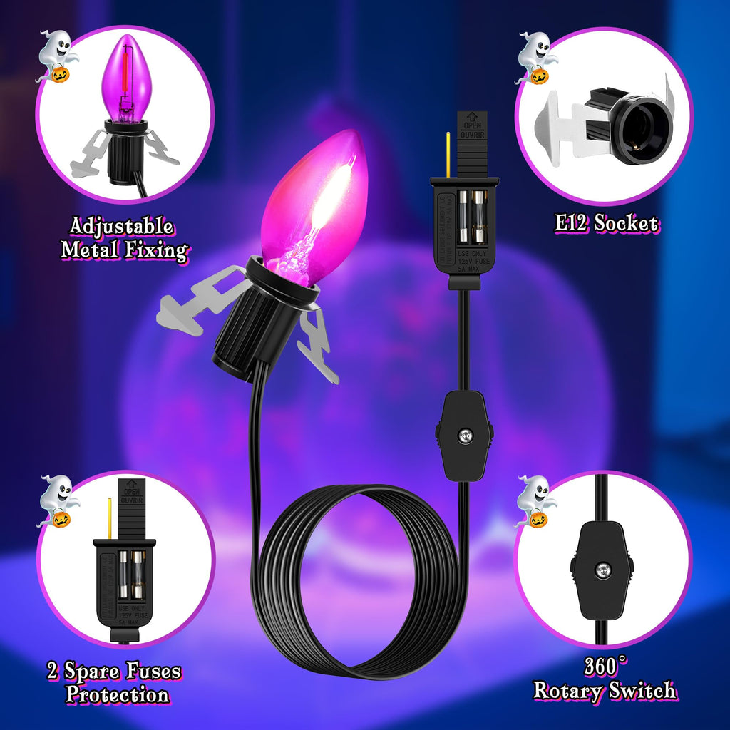 Enhon 4 Pack Accessory Cord with 1 LED Light Bulb, Blow Mold Light with C7 Lamp, Black Cord with On/Off Switch Plug, Christmas Village Light for Holiday Indoor Decor Craft Projects (Purple)