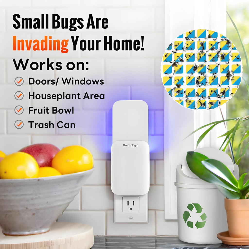 Mosalogic Fruit Fly Traps for Indoors Gnat Trap for House Indoor-600 Sqft Protection Area UV Fly Insect Trapper for Fruit Flies，Gnats，Mosquito，and Other Flying Insect Plug-in Bug Killer White 2Pack