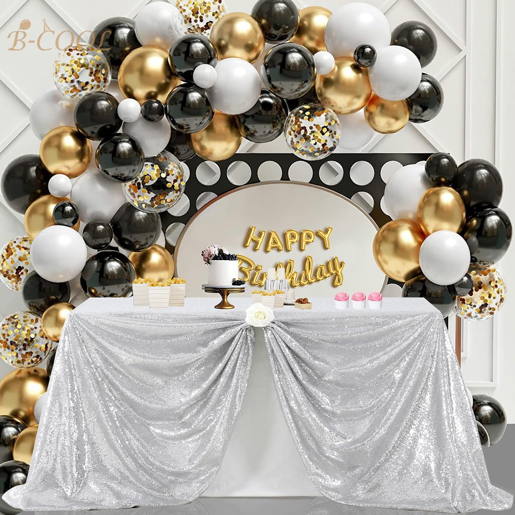 B-COOL 60x102 Inch Silver Tablecloth Halloween Rectangle Silver Sequin Tablecloth Sequin Table Linens Glitter Tablecloth Wedding Sequin Tablecloth for Christmas Halloween