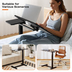 Sweetcrispy Overbed Bedside Table, Mobile Standing Desk Adjustable Height, Small Rolling Laptop Computer with Wheels, Tiltable Desktop with Tray for Hospital Office Bedroom Sofa Teachers, Black