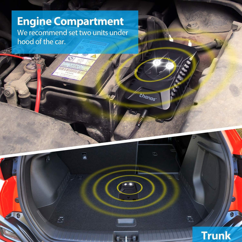 Under Hood Ultrasonic Rodent Repellent, LED Strobe Lights, Rodent Defense Vehicle Protection, Automatic Energy-saving, Stop Start, Plug in And Use Get Rid of Mice in Car Engine
