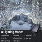 iBaycon Solar Christmas Net Lights, 5ft × 5ft Net Mesh Lights with 8 Modes and Timer,Waterproof Solar Bush Lights for Xmas Trees, Party, Garden, Wedding, Outdoor Decorations (White)
