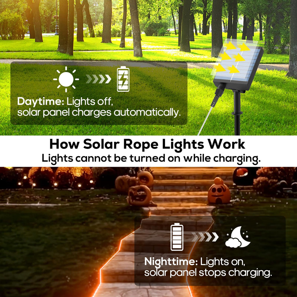 ICRGB Solar Halloween Lights, 66FT 200 LED Outdoor Solar Rope Lights, IP67 Waterproof Solar Lights, 8 Modes Christmas Lights, Solar String Lights for Outside, Halloween Tree Pathway Autumn Decorative