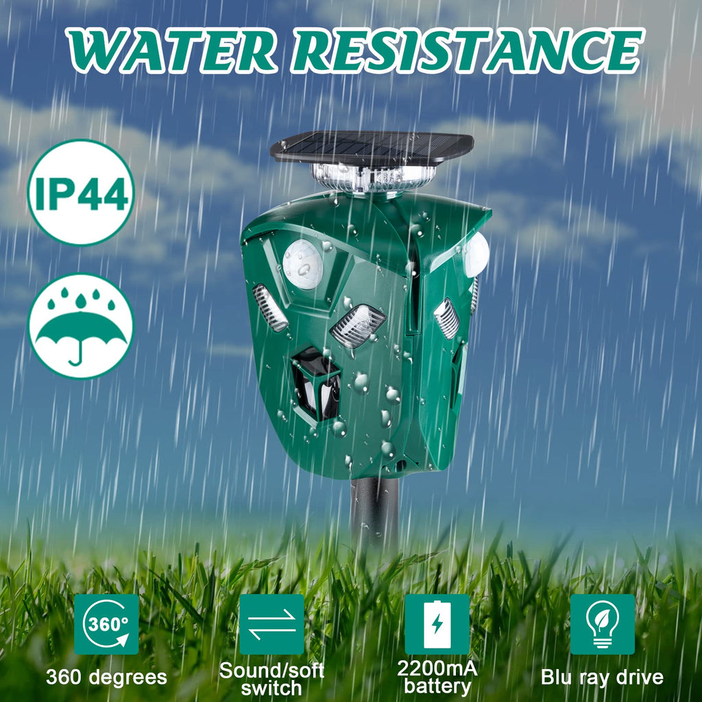 Ultrasonic Animal Repellers Outdoor Waterproof Solar Deterrent Devices Green Ultrasonic Deer Repellents with Motion Sensor Flashing Light for Garden Yard Farm House Drive Coyote Raccoon Skunk (2 Pack)