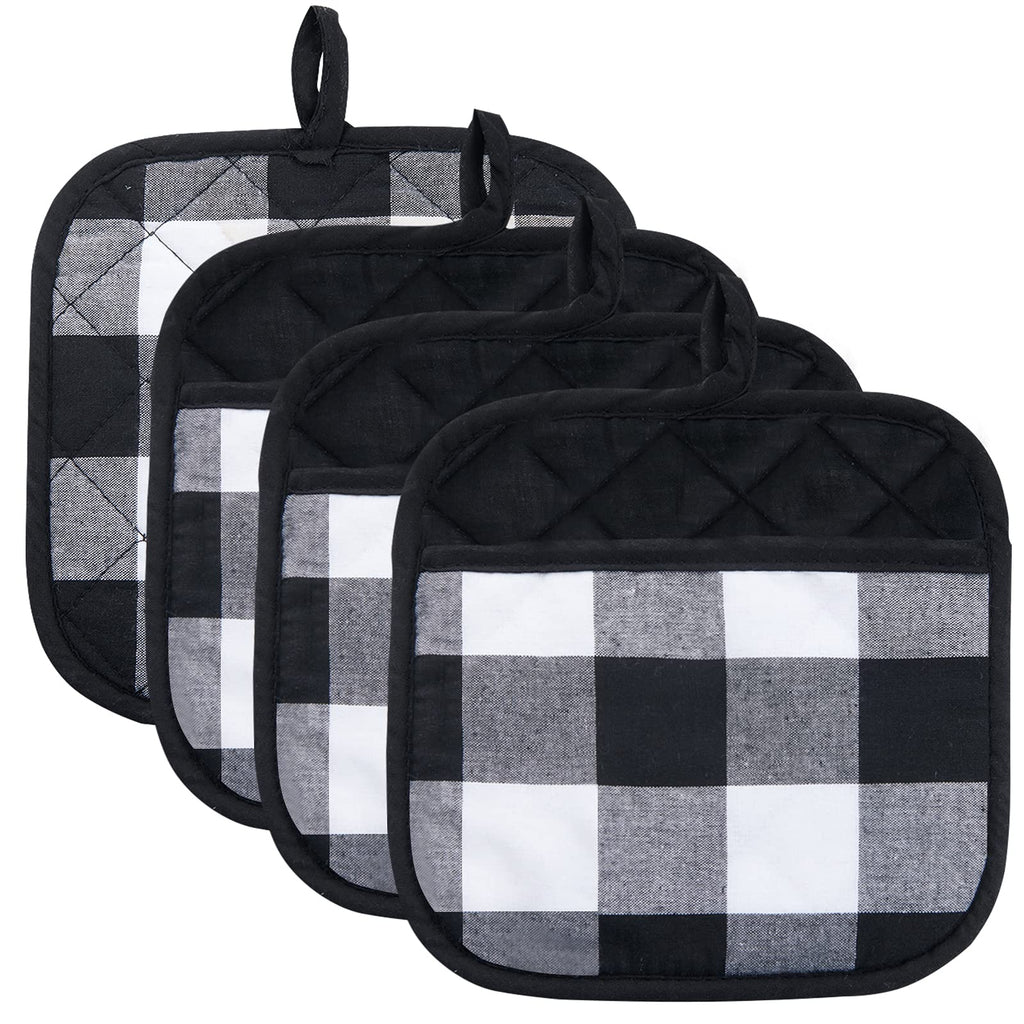 Joyhalo 4 Pack Christmas Pot Holders Buffalo Plaid, Pot Holders for Kitchen Heat Resistant, Potholder, Pot Holder, Hot Pads for Kitchen for Cooking and Baking