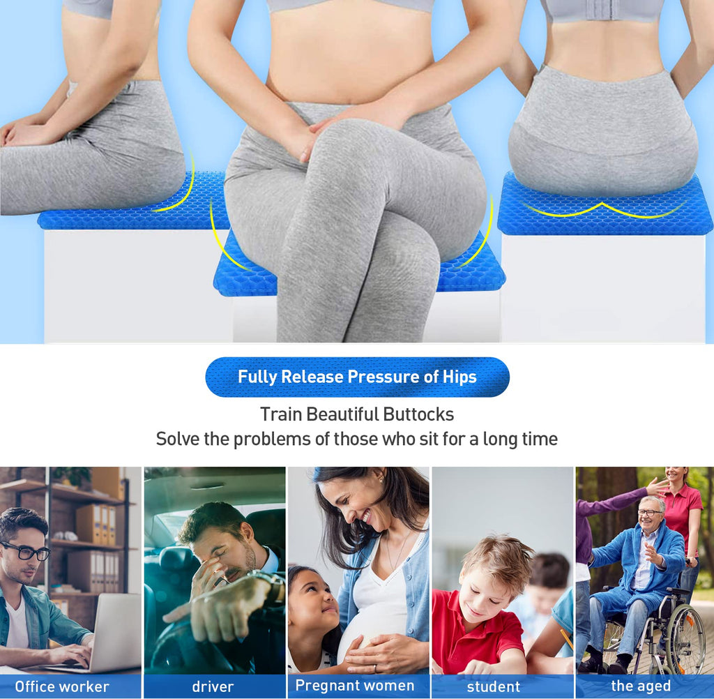 XSIUYU Extra-Large Gel Seat Cushion, Breathable Honeycomb Design Chair Cushions, Tailbone Pain Relief Egg Seat Cushion Butt Pillow, Chair Cushion for Office Chair Car Wheelchair Home Desk Chair