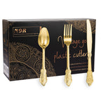 N9R 300pcs Gold Plastic Silverware Dinnerware Flatware- Heavyweight Plastic Cutlery Set, 100 Forks, 100 Spoons, 100 Knives, Gold Utensils for Party, Thanksgiving, Christmas