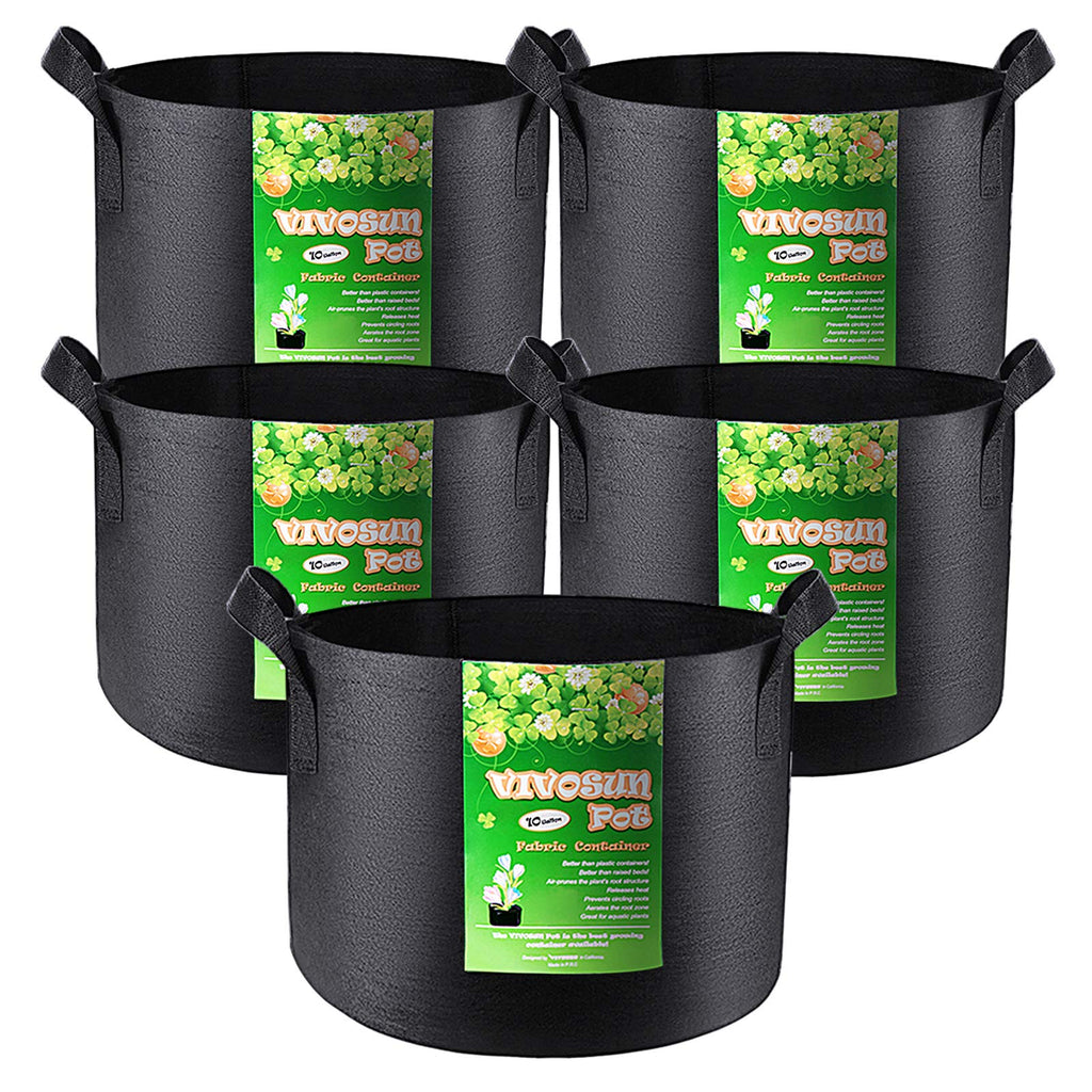 VIVOSUN 5-Pack 10 Gallon Plant Grow Bags, Heavy Duty Thickened Nonwoven Fabric Pots with Handles