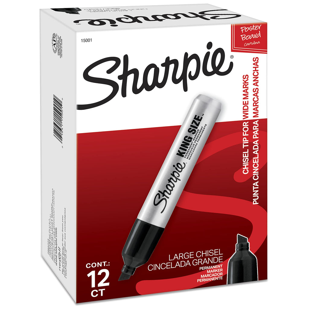 Sharpie King Size Permanent Markers Chisel Tip Markers for Work & Industrial Use, 12 Count