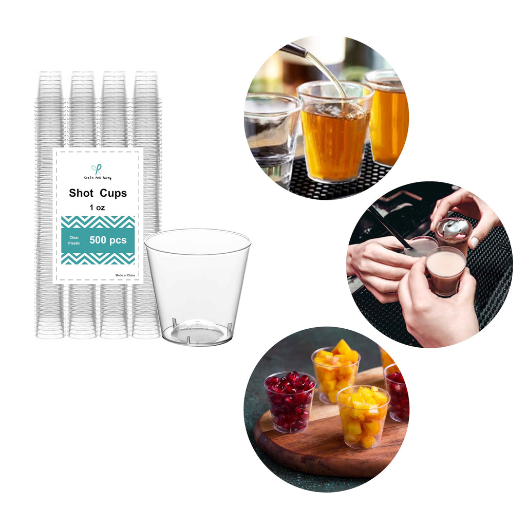 Craft And Party, 1oz 500 pcs Premium Clear Shot Glasses. Disposable Clear Cups for Wine Tasting, Vodka, Whiskey, jelly shot, sample Cups For Party and Gathering. (500, 1oz)