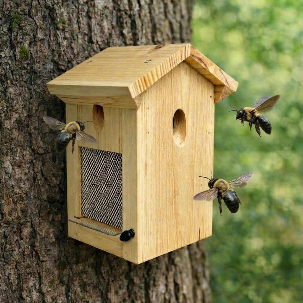 Carpenter Bee Traps for Outside, Piched Roof Nature Hanging Wood Boring Bee Trap for Outdoor Insect Trap (1 PCS)