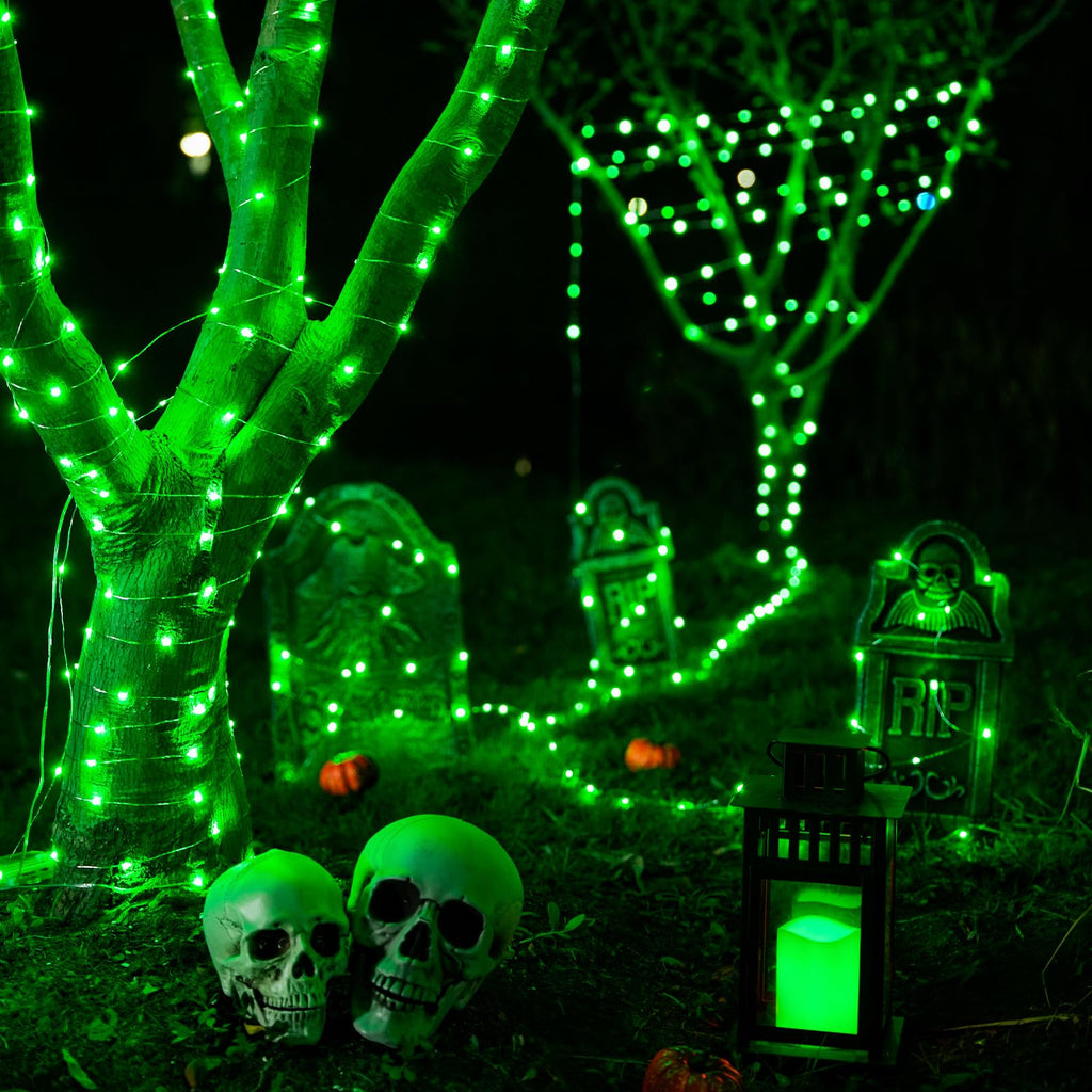 JMEXSUSS 2 Pack Green Fairy Lights Battery Operated, Total 400 LED 132ft Halloween String Lights with Remote, 8 Modes Green Christmas Lights for Bedroom St Patricks Day Halloween Decorations