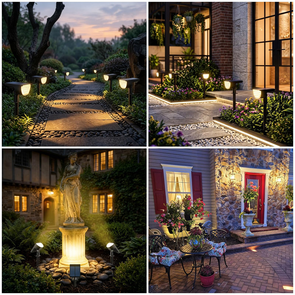 GKGG Solar Lights Outdoor Waterproof IP65, Solar Powered 76 LED 3 Lighting Modes Solar Spot Lights Outdoor for Yard Garden Landscape Pathway (Warm White, 4 Pack)