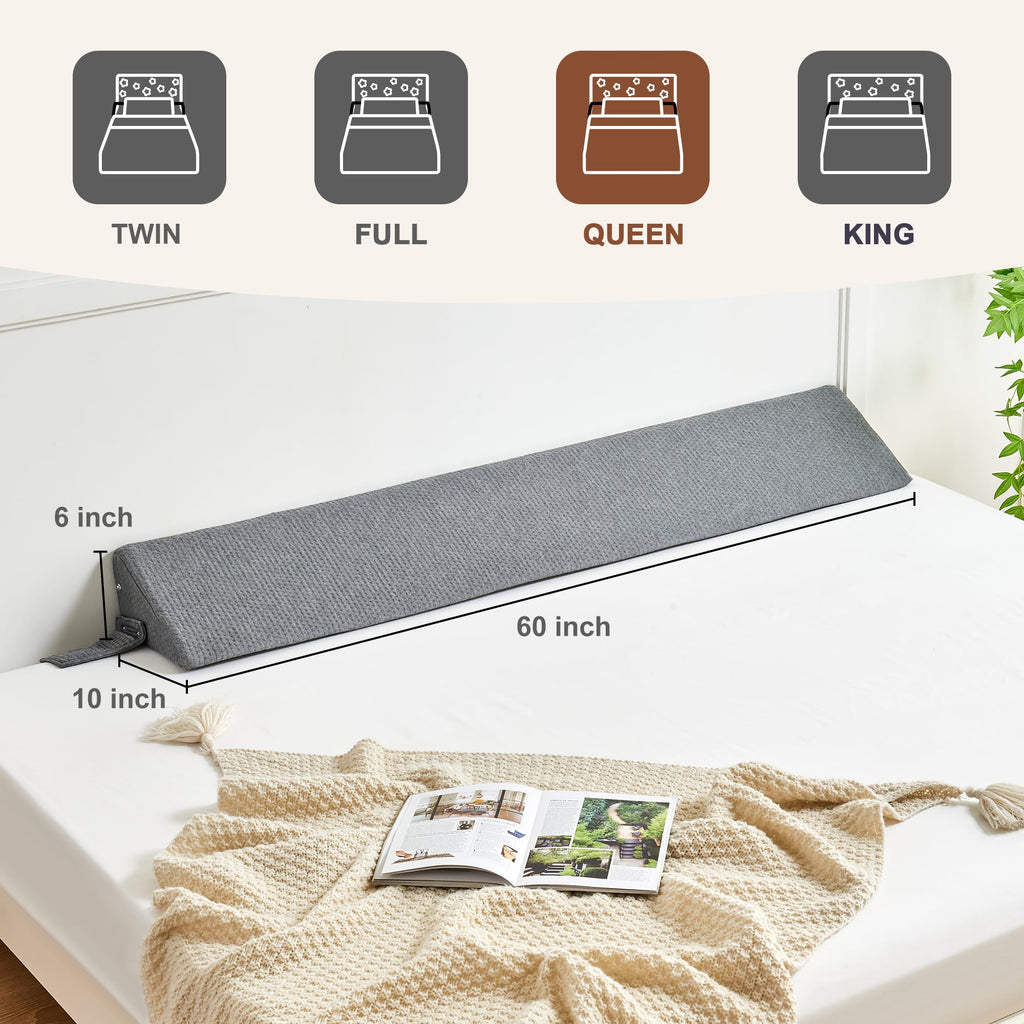 IFNOW Bed Wedge Pillow for Headboard Gap Filler(60"x6"x10") Mattress Gap Filler(0-8") Bed Wedge for Headboard Gap Between Your Headboard and Mattress Dark Grey