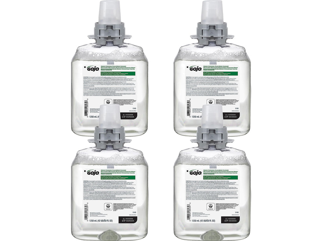 Gojo Green Certified Foam Hand Cleaner, Fragrance Free, 1250 mL Hand Soap Refill FMX-12 Push-Style Dispenser (Pack of 4) - 5165-04