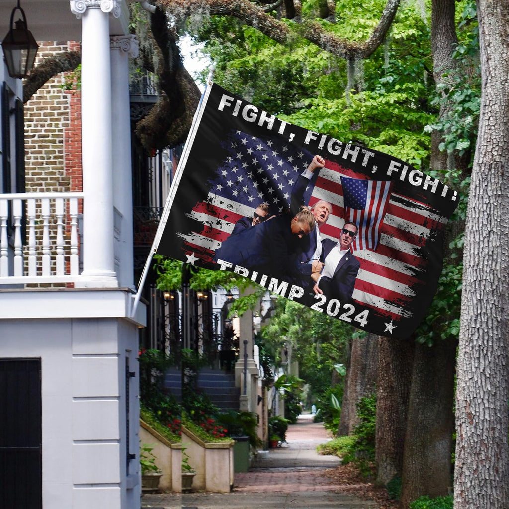 Trump 2024 Flags 3x5 Ft Fight Trump Survived Shot Flag Trump Fist Flag Fight Fight Fight Trump Flag With 2 Brass Grommets for Indoor Outdoor Decorations