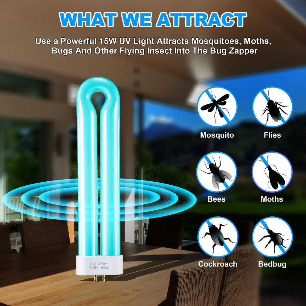 Kittmip BF35 Bug Zapper Replacement Bulbs FUL 15W-BL with Square 4-Pin Base, Compatible for Flowtron BK-15D, Stinger FP15, TZ15, BB-15WHT, 15W U Shape Insect Attracting Lamp for T6 T8 T9(3)