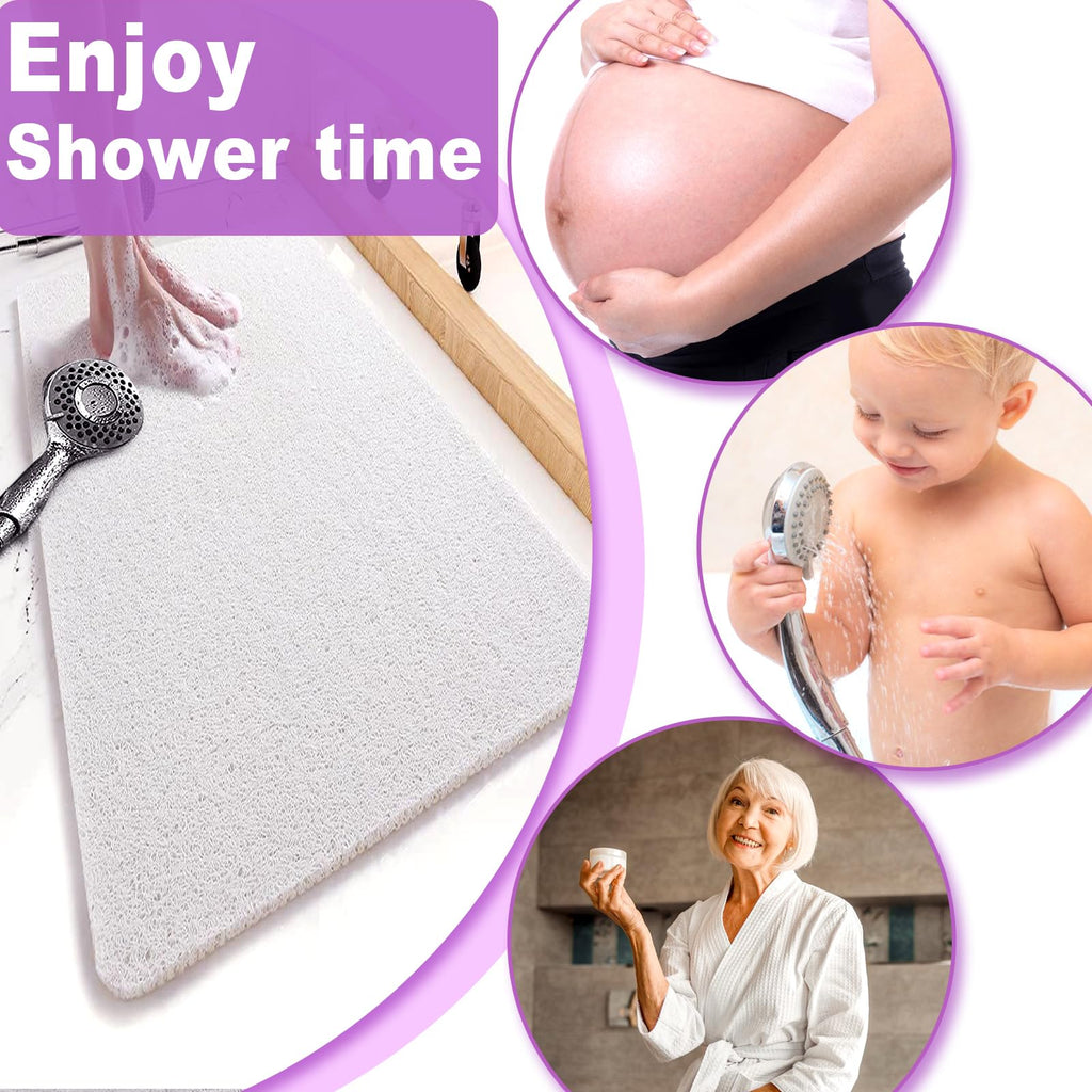 Shower Mats Non Slip for Elderly, 23.2x31.1’’Lager Loofah Non Slip Shower Mat, Loofah Bath Mats for Shower, Non Slip Bath/Shower Mat for Elderly-Wihte
