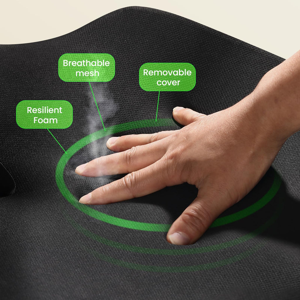 Benazcap Large Seat Cushion for Office Chair Memory Foam Coccyx Pain Relief Cushion Pillow for Back Support Non-Slip Seat Pad for Office Desk, Car Seat, Wheelchair, Sciatica
