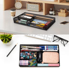 Desk Drawer Organizer Tray,Drawer Organizer for Office and Home,Desk Organizer with Drawers,4 Compartments,Non-Slip Desk Organizers and Accessories for Stationery Makeup School (Black)