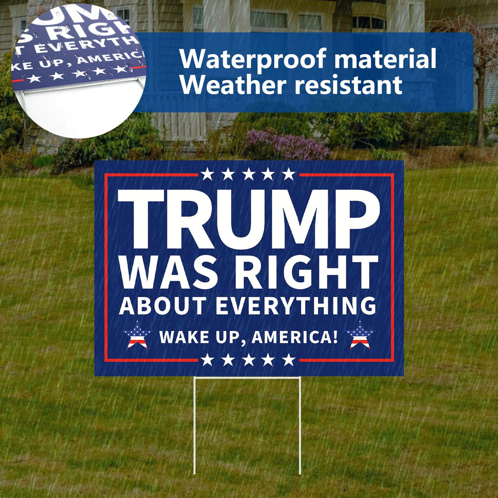 Probsin Trump 2024 Yard Sign with Metal H Stakes Double Sided 12" x 17" Trump Was Right About Everything Wake Up America Sign Outdoor Decorations for Indoor Outdoor Lawn,Garden,Window,Party Supplies