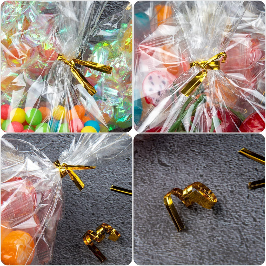 Zcintert Clear Cello Cellophane Treat Bags, 50 Pcs - 15.7" x 19.7"(2mils), Plastic Gift Bags for Candy, Party Favor, Cookies, Candies Packaging, with 4” Twist Ties