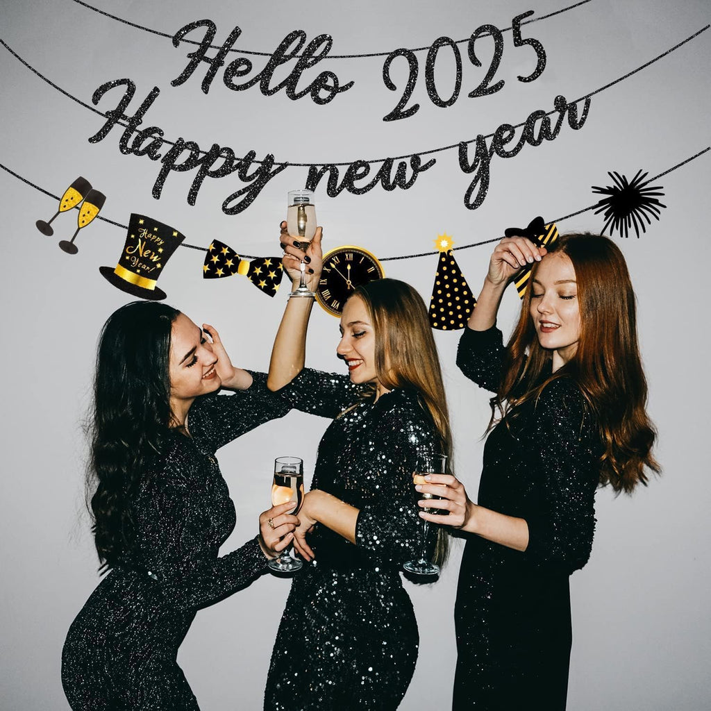 Happy New Year Banner 2025 New Years Eve Banner New Years Eve Party Supplies 2025 New Year Decorations Happy New Year Sign for 2025 New Year Eve Decorations