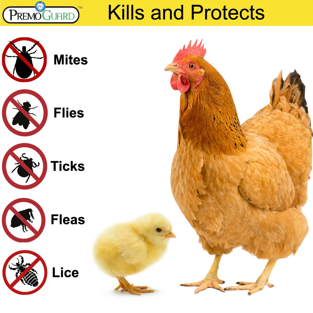 Premo Guard Poultry Spray - 16 oz - Kill Scaly Leg, Mites, Fleas, Lice, & Other Pest on Chickens and in Coops - Natural Plant Based Oils for Control, & Prevention - Family Safe with No Egg Withdrawl