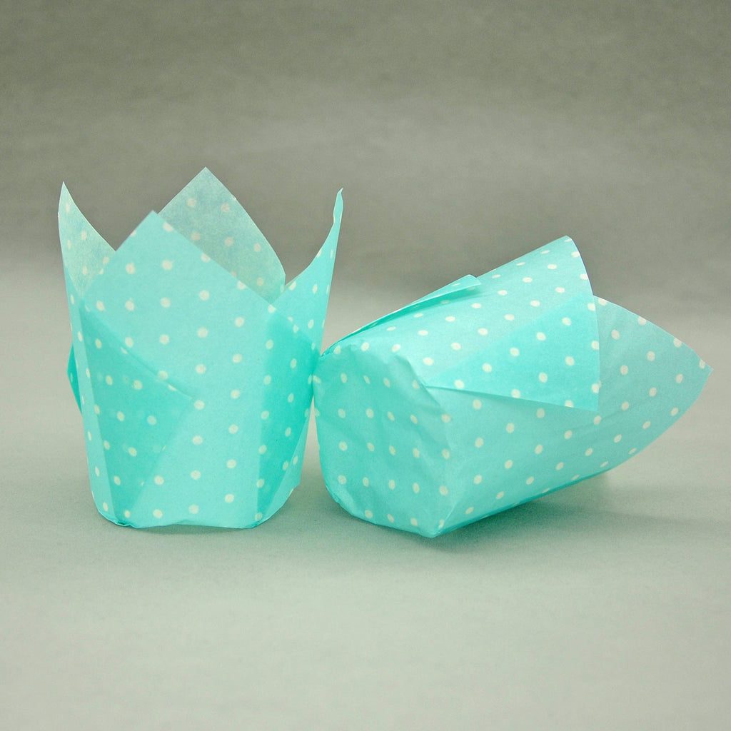 QLSmypkg Large Muffin Greaseproof paper Baking cupcake cups, 2-1/4" x 4" Blue printed with Polka Dot Tulip Baking Cup(Large) (125pcs)