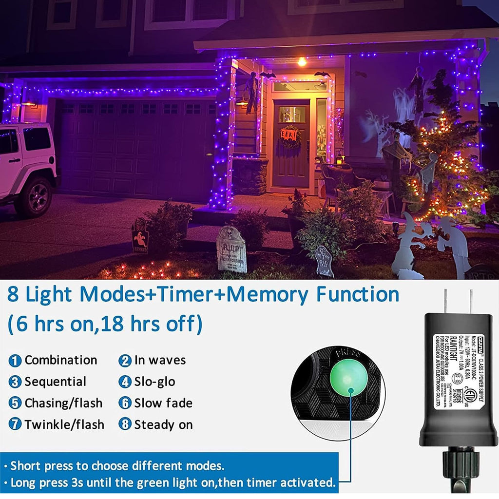 YEGUO Purple Halloween Lights, 165ft 500 LED String Lights Outdoor, Christmas Lights Indoor, Green Wire Twinkle Lights Plug in for Party Tree Halloween Decor