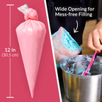 Prestee 100 Anti Burst Disposable Piping Bags, 12" - Pastry Bags, Icing Piping Bags, Tipless Piping Bags, Frosting Bags, Piping Bag, Cake Decorating Bags, Christmas Holiday Cake and Cookie Decoration