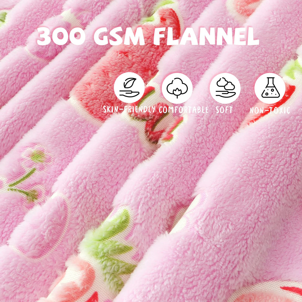 REXEO Flannel Throw Blanket, 50 x 60in, Glow in The Dark, Fluorescent Strawberry, Lightweight, Fiber Plush, for Girls Kids, Birthday Christmas Gifts