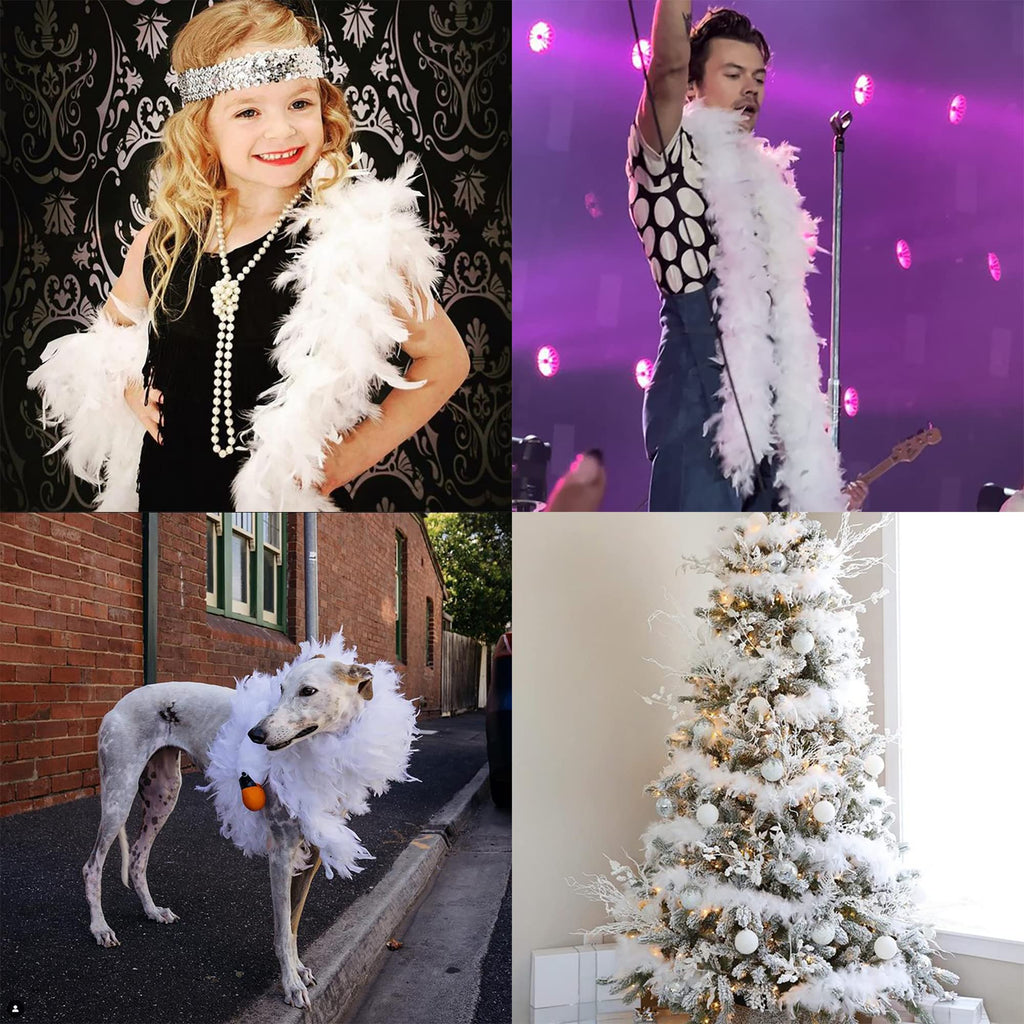 Larryhot White Fluffy Boas Feathers - 80g 2Yards Boas for Party,Christmas Tree,Concert,Wedding and Home Decoration (80g - White)
