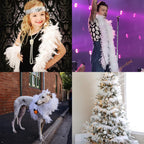Larryhot White with Silver Tinsel Boas - 80g 2 Yards Feathers Boas for Party Bulk,Christmas,Wedding,Concert,Pet and Home Decoration(80g-WhiteSilverTinsel)