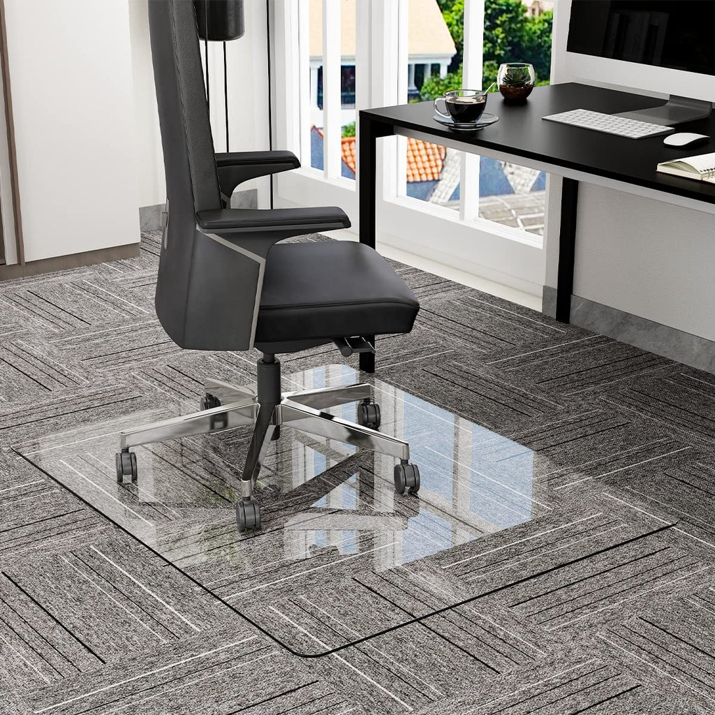 GLSLAND Office Chair Mat for Carpet - 36" x 46" Tempered Glass Floor Mat - for Office Chair on Carpet - 1/5" Thick Clear Computer Floor Mat with 4 Anti-Slip Pads