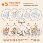 CYANFOUR 5 Pack Beginner Embroidery Kit for Adults, Easy to Learn Floral Embroidery Patterns from Video & Instruction, Needlepoint Kits for Adults Include Embroidery Hoop, Colorful Threads, Tools