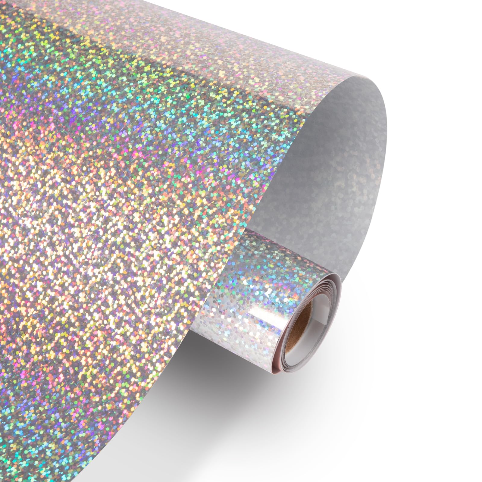 HTVRONT Holographic Glitter Permanent Vinyl for Cricut, 12" x 10ft Sparkle Silver Permanent Adhesive Vinyl, Easy to Weed & Transfer Christmas Glitter Vinyl Roll for Cricut, Crafts, Silhouette, Decal