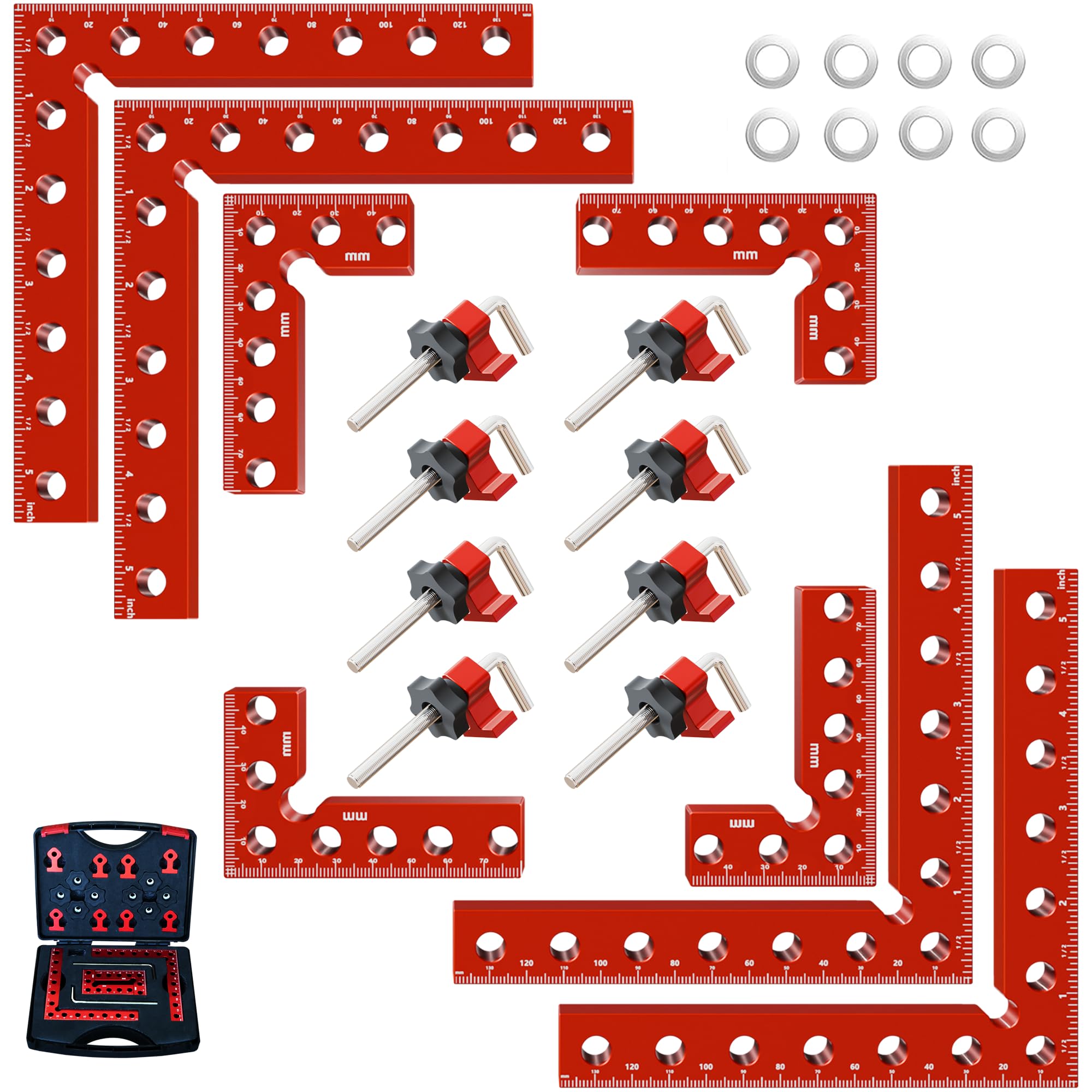 Corner Clamps for Woodworking,8pcs corner clamps With Box, 5.5"& 3.14"Aluminum Alloy 90 degree right angle clamp, Positioning Square Tools for Frame, Cabinets, Drawers,Box, for Dad.