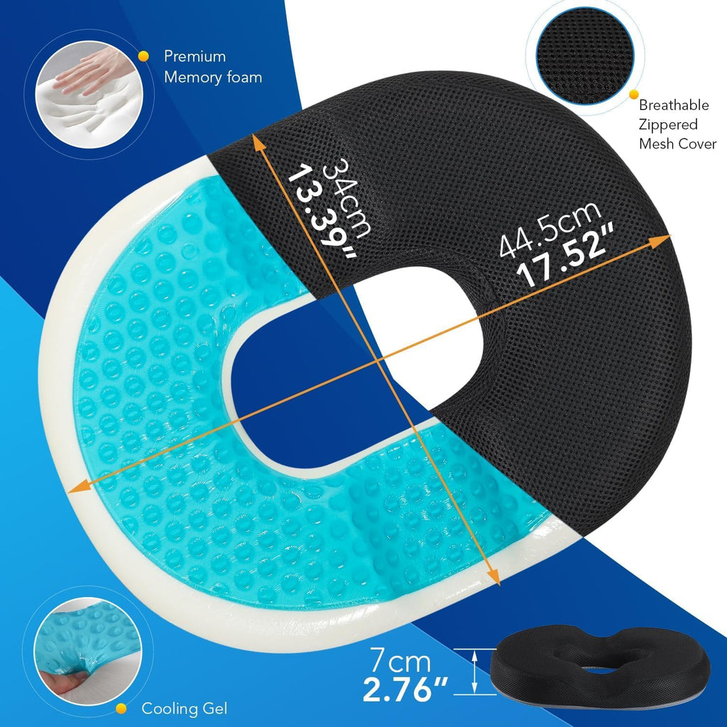 Lumbar Support Pillow for Office Chair Car, Gaming Chair Lower Back Pain Relief Memory Foam Cushion with 3D Mesh Cover Ergonomic Orthopedic Back Rest Cooling Gel Donut Pillow