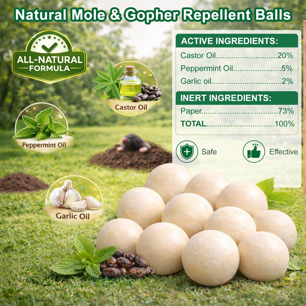 Aromovia Mole Repellent for Lawns and Yard, Mole and Groundhog Repellent Outdoor, 12 Packs Natural Gopher Repellant Balls for Lawns, Gardens, Yards, Farms and Orchards, Safe for People and Pets