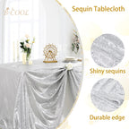 B-COOL 60x102 Inch Silver Tablecloth Halloween Rectangle Silver Sequin Tablecloth Sequin Table Linens Glitter Tablecloth Wedding Sequin Tablecloth for Christmas Halloween