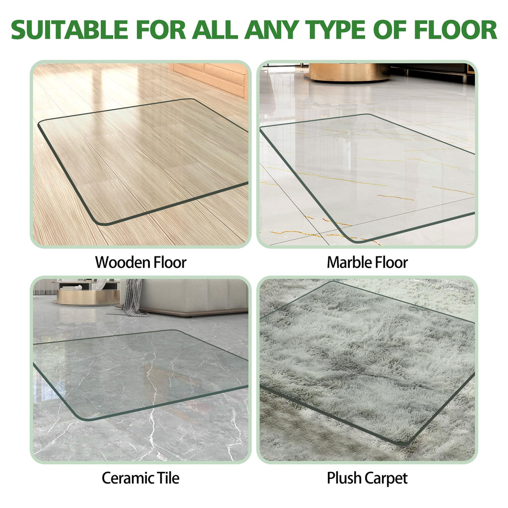 BesWin Glass Office Chair Mat, Tempered Glass Floor Mats for Carpet Floor, Heavy Duty Hard Glass Desk Chair Mat for Home or Office, Anti-Slip & Easy Glide - 36" x 46"