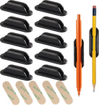 10 Pack Adhesive Pencil Holder for Desk, Silicone Pen Holder for Wall, Clipboard & Laptop with 15 Upgraded Sticky Pads, Rugged Grip Pencil Holders for Classroom Teacher Essentials (Black)