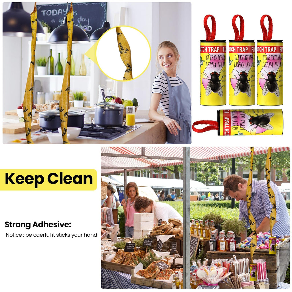 Qualirey 160 Pack Fly Strips Sticky Fly Trap Indoor Outdoor Hanging Fly Ribbon Tape Paper Flying Insect Trap Gnat Killer Traps for Fruit Flies, Bug, Insect, Pest (Yellow)